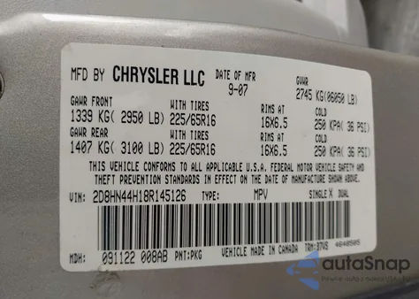 2008 Dodge Grand Caravan Se from USA, damaged, VIN 2D8HN44H18R145126